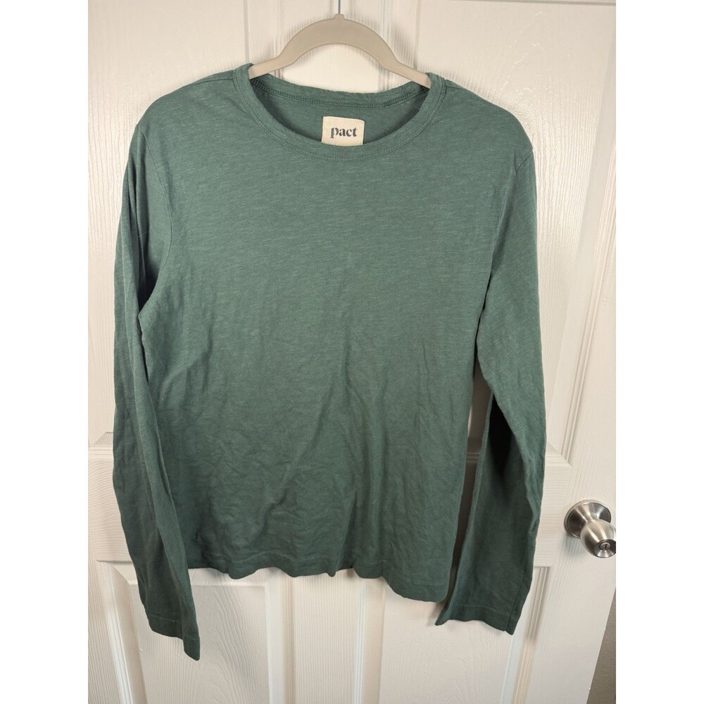 Pact Top Womens Medium Green Long Sleeve Organic Cotton Slub Minimalist